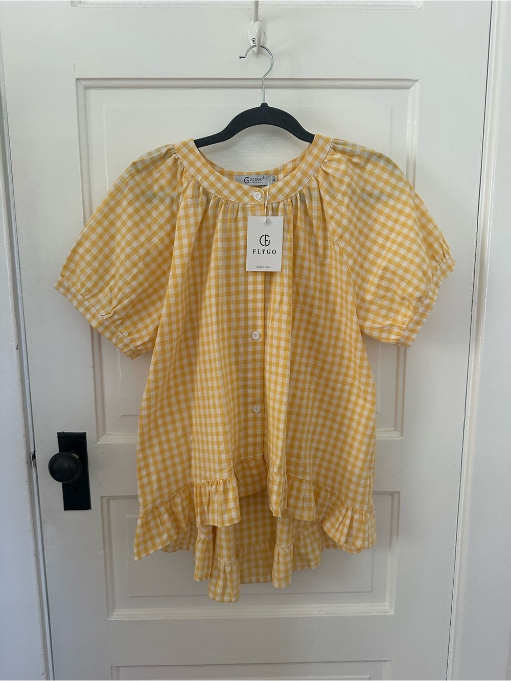 Women’s Yellow Gingham Ruffle Button-Front Top